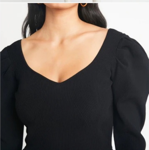 Tanya Taylor Eleanora Black Taffeta Puff Sleeve Midi Dress 3X - Picture 5 of 8